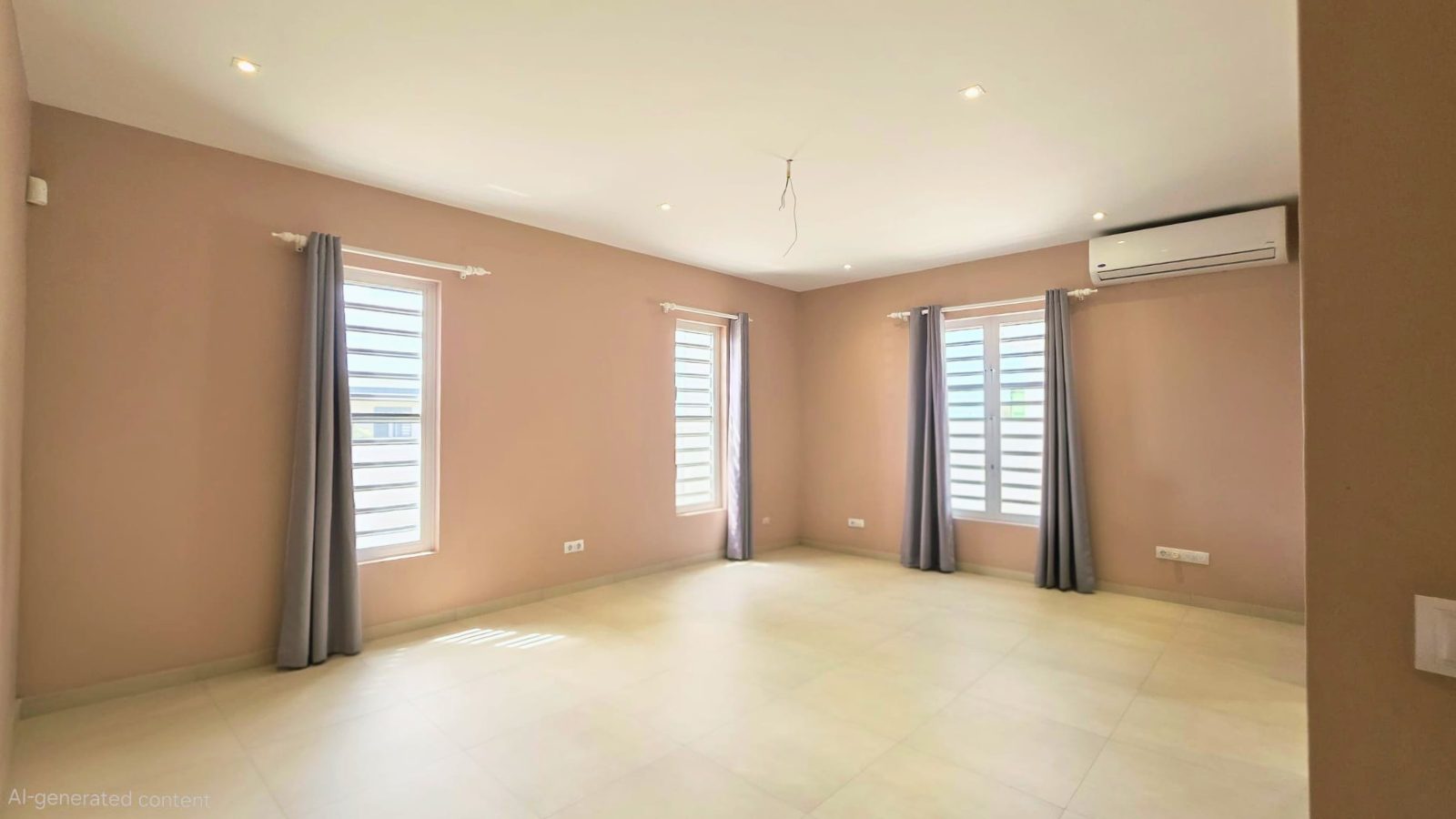 villa for sale in curaçao real estate at Harmonie spacious bedroom with soft tones and natural ventilation