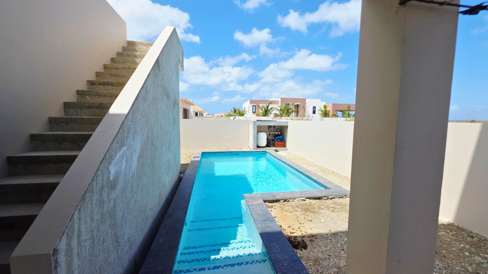villa for sale in curaçao real estate at Harmonie private swimming pool with modern outdoor design