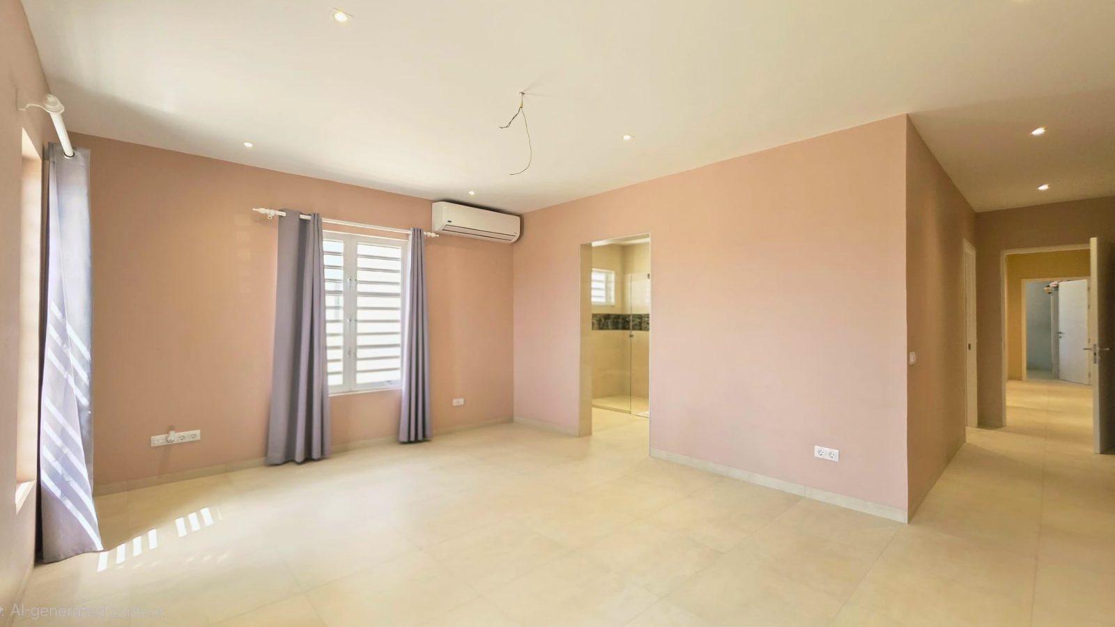 villa for sale in curaçao real estate at Harmonie spacious bedroom with soft tones and natural ventilation