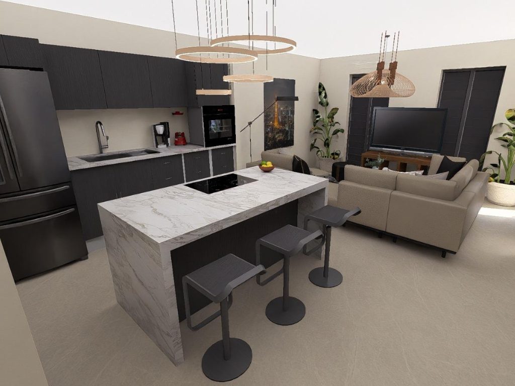 condos for sale at central location in curaçao real estate contemporary kitchen with island and open-plan living design